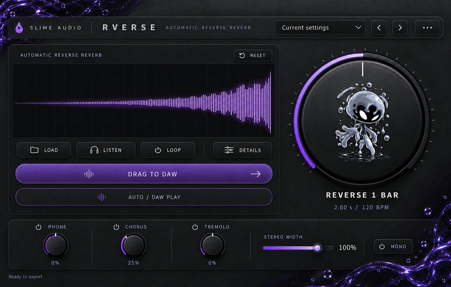 Rverse plugin: reverse vocal waveform, length control and character effects
